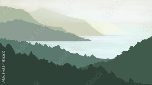 Mountains and sea landscape background