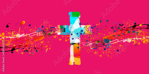 Fotomurale Christian cross with musical notes vector illustration