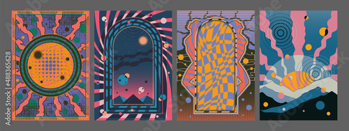 Psychedelic Background Set, Vector Templates for Posters, Covers, Illustrations photo