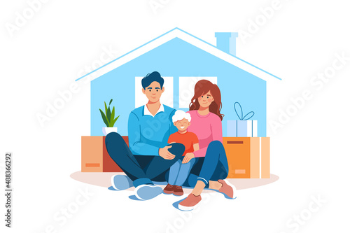 Happy friendly family sitting together at home