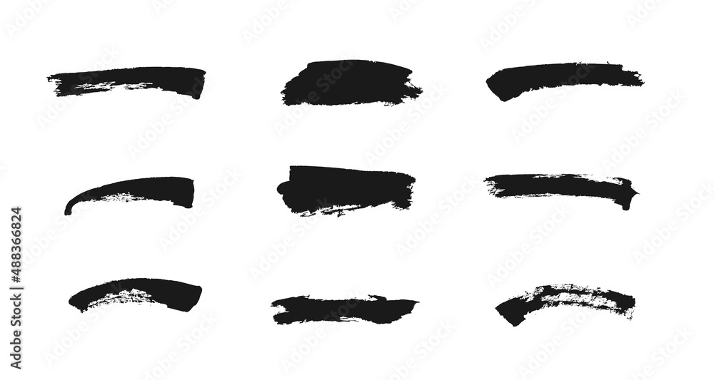Grunge paintbrush set. Black ink stains. Vector freehand drawing brush elements Grunge paintbrush set. Black ink stains. Vector freehand drawing brush elements