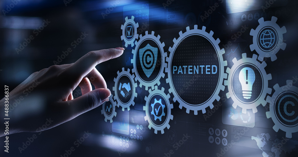 Patented Patent Copyright Law Business technology concept.