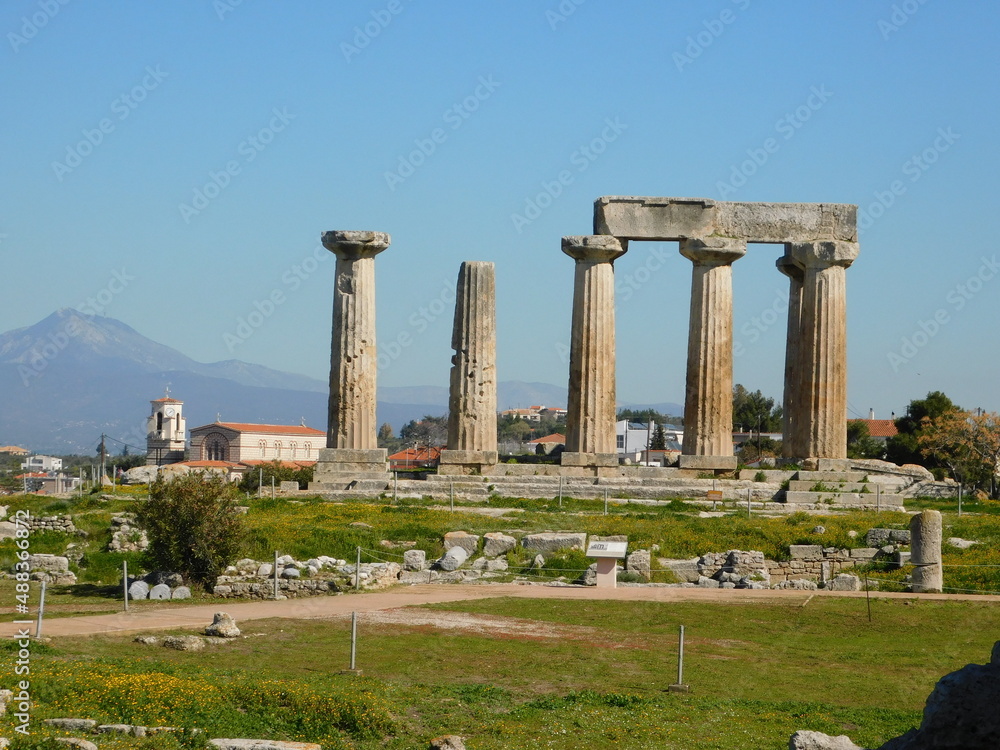 Ruins of the ancient temple of Apollo, at Corinth, Greece