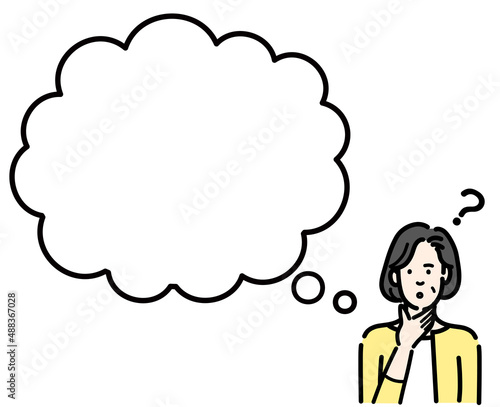 吹き出し　考えている中年女性
