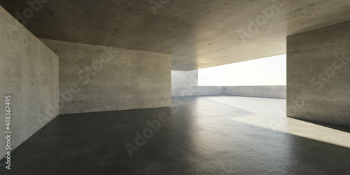 Fototapeta Naklejka Na Ścianę i Meble -  concrete exterior architecture building environment with sky and sun light 3d render illustration
