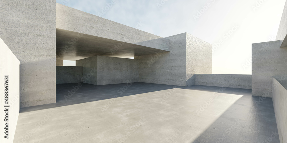 concrete exterior architecture building environment with sky and sun light 3d render illustration concrete exterior architecture building environment with sky and sun light 3d render illustration
