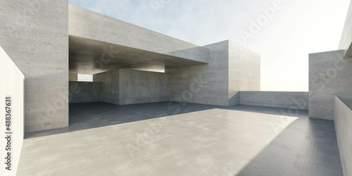 concrete exterior architecture building environment with sky and sun light 3d render illustration