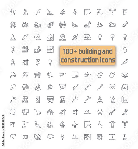 Set of vector construction line icons isolated