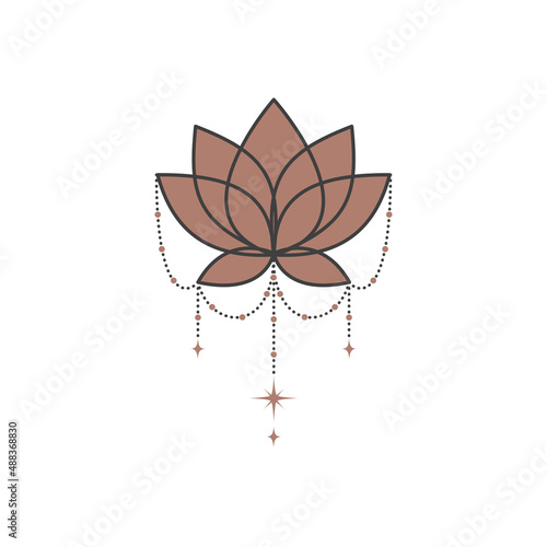 Magic lotus flower in trendy boho line style. Alchemy symbol for branding or logo cosmetics or beauty products. Esoteric and mystical design element. Elegance Vector illustration