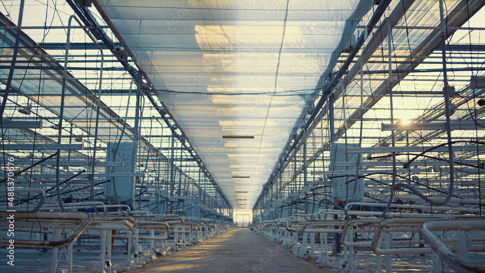Empty factory building interior modern technological horticultural devices Empty factory building interior modern technological horticultural devices