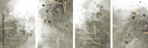 Set of vector watercolor universal backgrounds with copy space for text. Design for social media, card, invitation, brochure, cover.