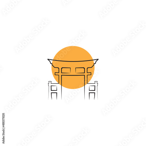 Japan torii gate traditional culture lines logo design vector icon symbol graphic illustration