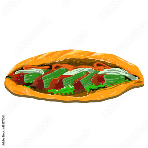 The famous traditional street food of Vietnamese! "Banh Mi". Crispy and delicious