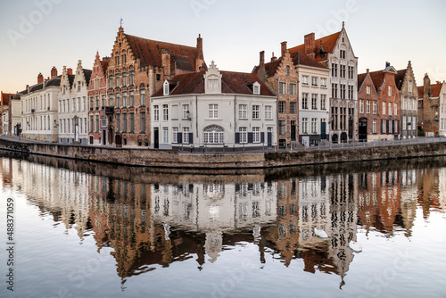 Bruges Langerei viewpoint, reflection of houses in the canal