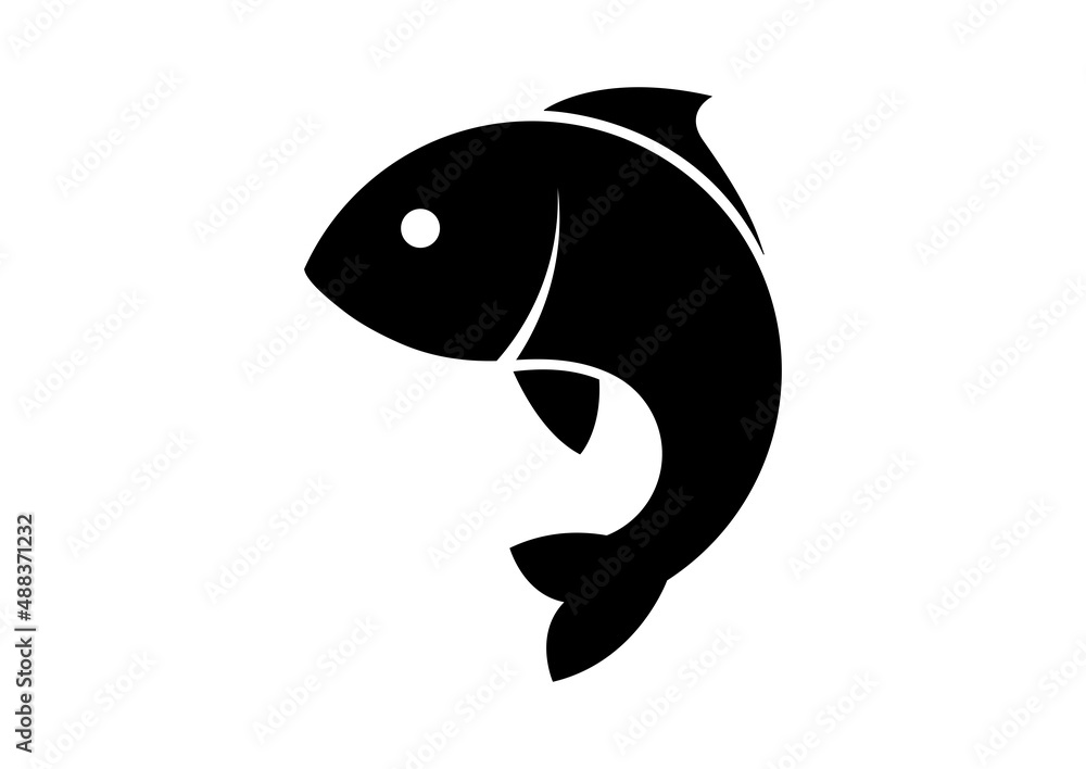 Naklejka premium Fish icon black silhouette. Fisheries logo symbol