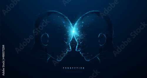 Human head. People connection. 3D mash line, dot and  polygonal, structure design