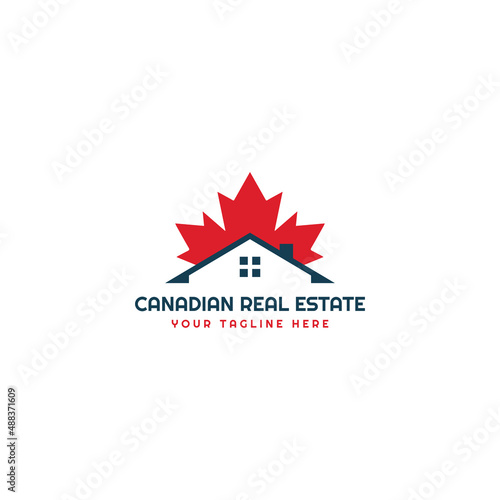 Canada Maple Leaf with House for City Real Estate Property Logo vector design template