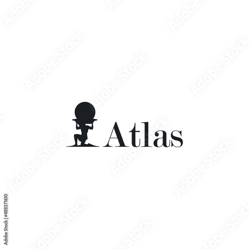 Ancient Strong God Atlas Statue Silhouette with Earth Globe World logo vector design template