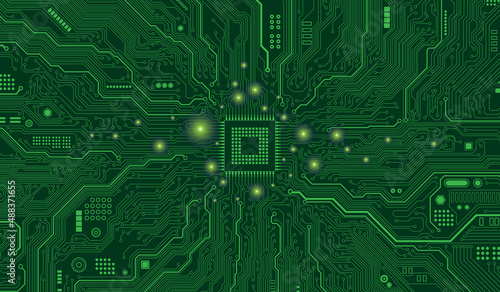 CPU Chip on Motherboard. Central Computer Processors CPU concept. Quantum computer, large data processing, database concept. Futuristic microchip processor. Digital chip.