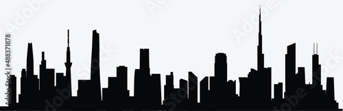 Abstract futuristic city sky with modern buildings vector wallpaper background.