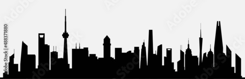 Abstract futuristic city sky with modern buildings vector wallpaper background.