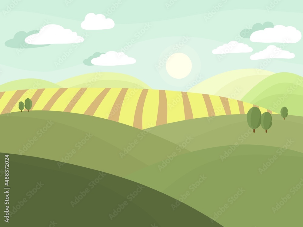 farm, agriculture, fields are shown in the picture, landscape, flat illustration