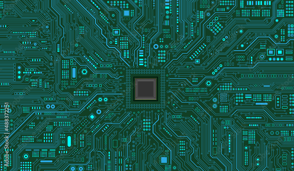 © prawest - CPU Chip on Motherboard. Central Computer Processors CPU concept. Quantum computer large data processing database concept. Futuristic microchip processor. Digital chip.
