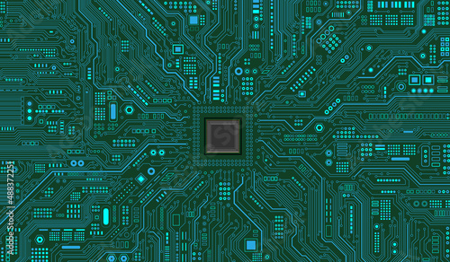CPU Chip on Motherboard. Central Computer Processors CPU concept. Quantum computer large data processing database concept. Futuristic microchip processor. Digital chip. photo