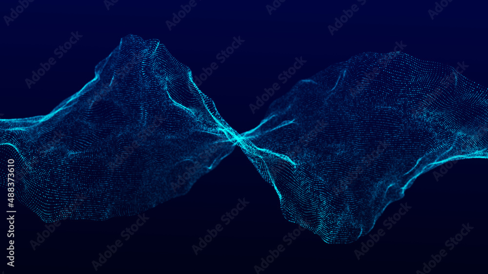 Naklejka premium Molecular background with DNA. Network concept. Music sound wave. Big data visualization. Abstract connecting dots on the backdrop.