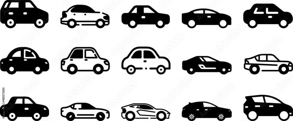 Car icon set flat style. Set of car icons. Cars line icons set. Transport transportation symbol in linear style