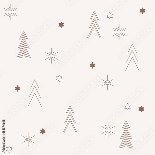 Modern linear design pattern with snowflake and fir tree icons. Trendy abstract linear compositions. New year's traditional decor elements. 