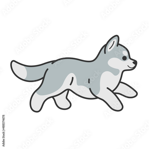 Cartoon husky illustration. Cute dog character. Childish print for nursery, kids apparel, poster, postcard, pattern.