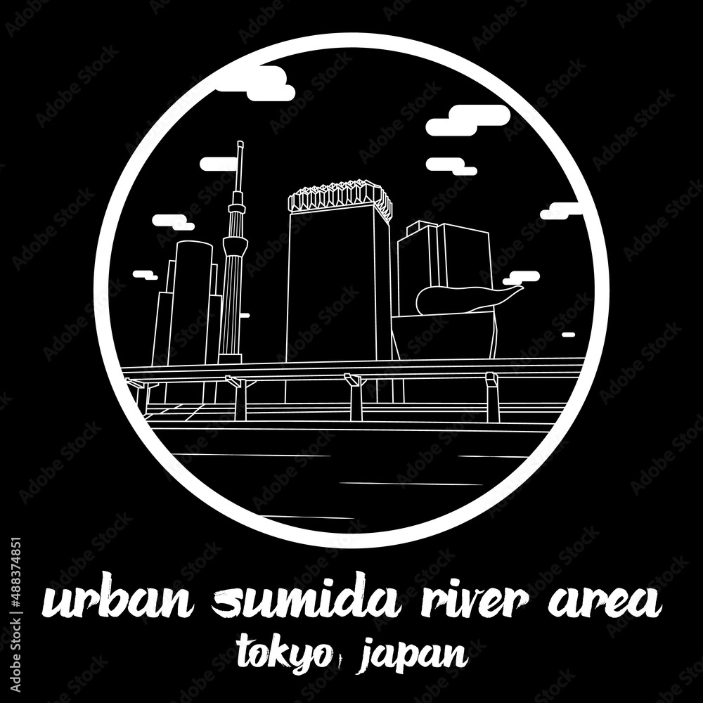 Circle Icon line Urban Sumida River Area. vector illustration