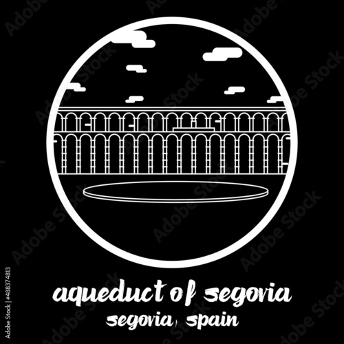 Circle Icon line Aqueduct of Segovia. vector illustration