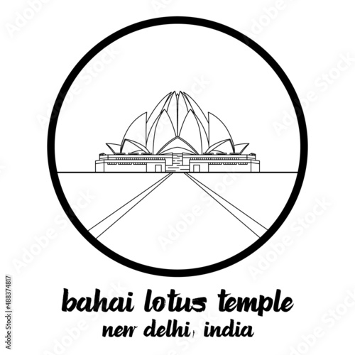 Circle Icon line Bahai Lotus Temple. vector illustration