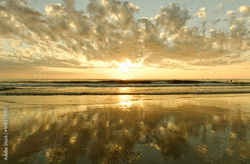picturesque sunset at the beach, North Sea, Germany