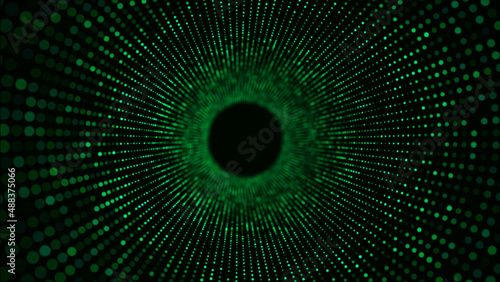 Abstract wireframe tunnel. Green wormhole. 3D portal grid. Futuristic fantasy funnel. 3d rendering.