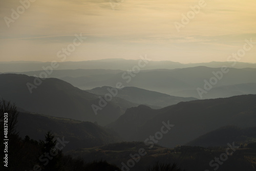 Sunset over Balkan mountains