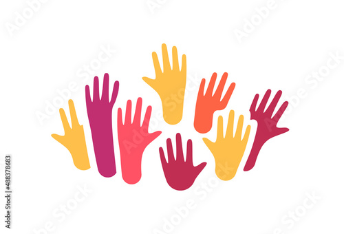 Many colored human hands up illustration