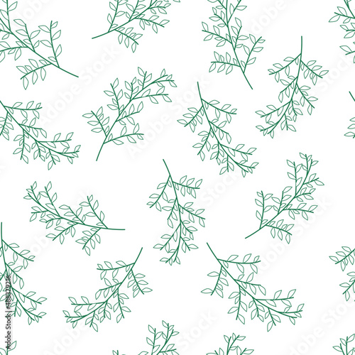 seamless pattern green twigs on white background