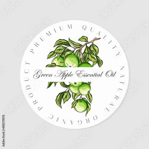 Green Apple Essential oil and Vitamin Background Concept Skin Care Cosmetic.