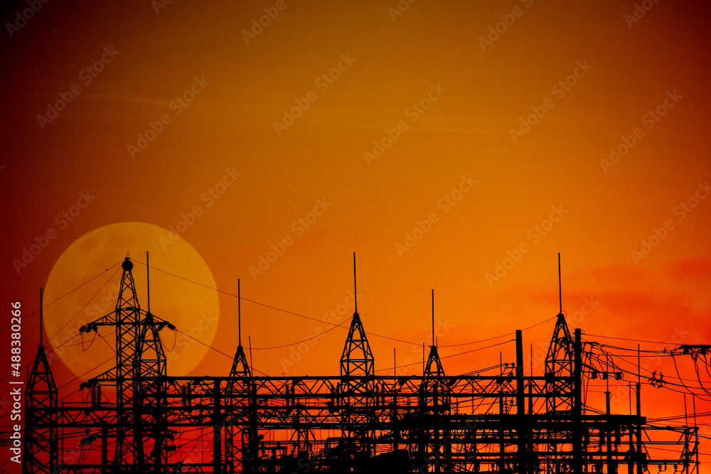 Silhouetted electric power metal structure