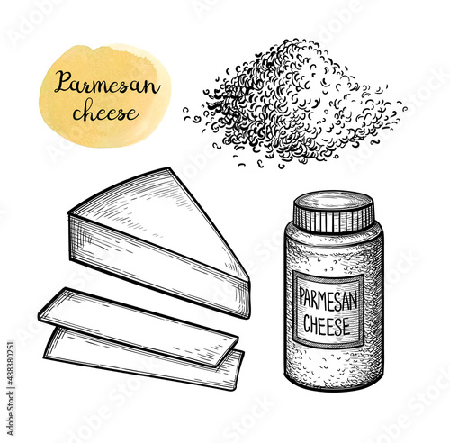 Grated Parmesan cheese ink sketch.