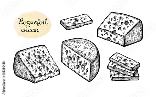 Tableau sur toile Roquefort cheese ink sketch.