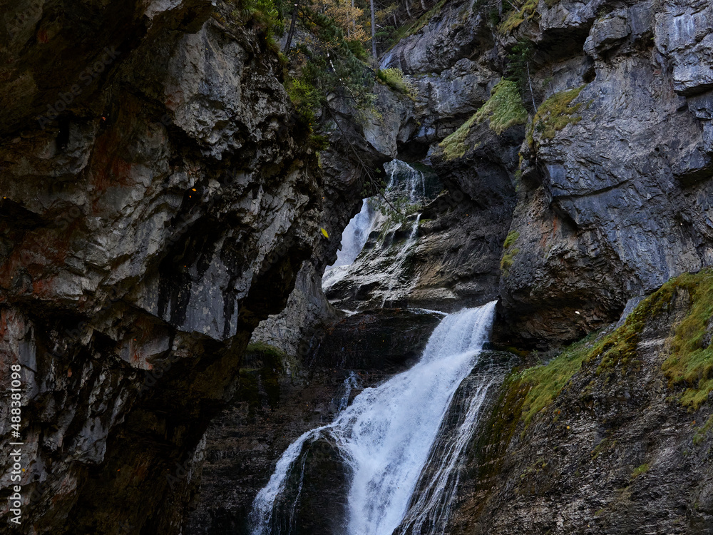 Waterfall of the strait, horsetail hiking route, Ordesa, Spain Waterfall of the strait, horsetail hiking route, Ordesa, Spain