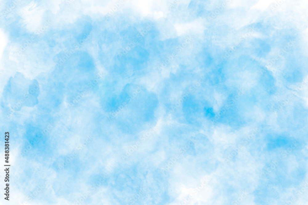 Watercolor illustration art abstract blue color texture background, clouds and sky pattern. Watercolor stain with hand paint