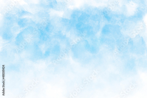 Watercolor illustration art abstract blue color texture background, clouds and sky pattern. Watercolor stain with hand paint