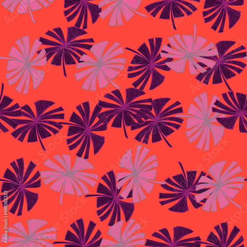 Fan palm leaves seamless pattern on. Vintage foliage of palmetto in engraving style.
