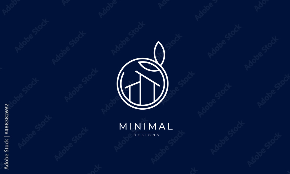 A line art icon logo of a house/home with a leaf circle
A line art icon logo of a house/home with a leaf circle