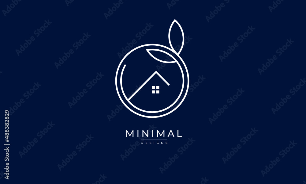 A line art icon logo of a house/home with a leaf circle
A line art icon logo of a house/home with a leaf circle